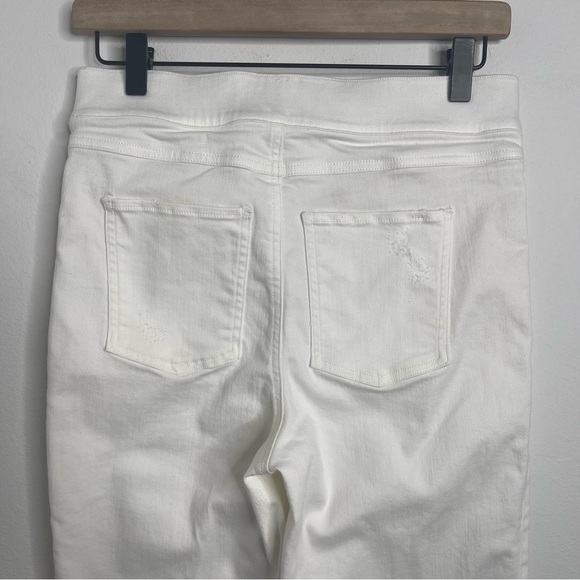 SPANX White High Rise Stretch Distressed Skinny Ankle Raw Hem Jeans Size M - Picture 9 of 16